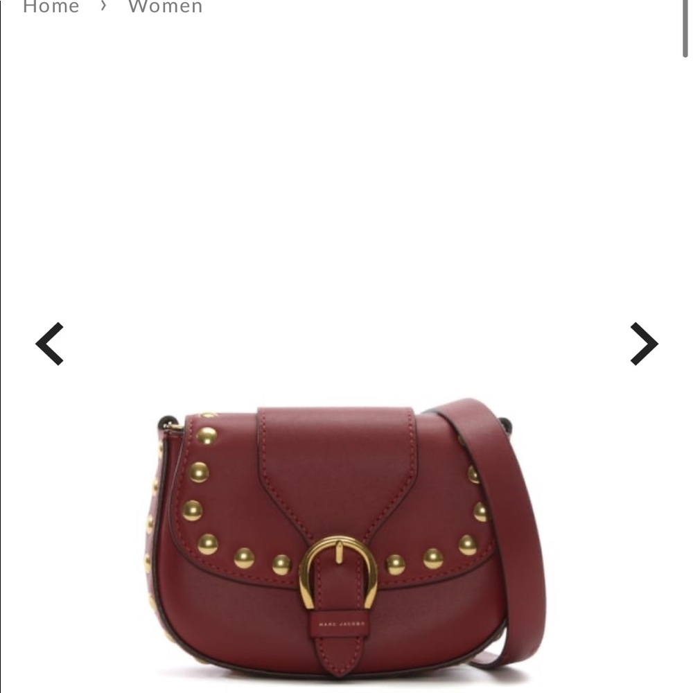 Marc Jacobs Premium Leather Studded Saddle Bag in Cabernet red